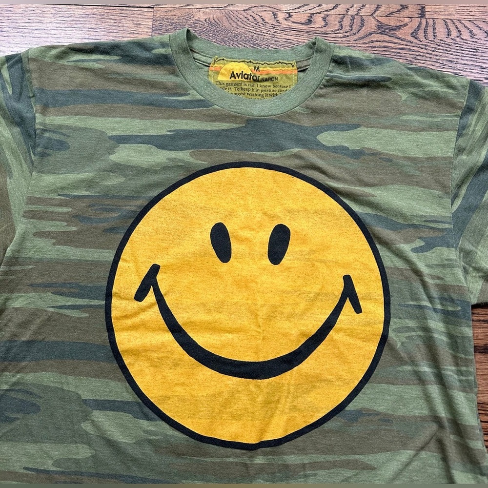 Aviator Nation Camo Smiley Face T-Shirt